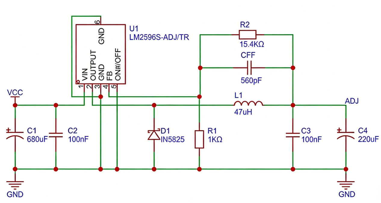 LM2596S dc adjustable buck converter schematic