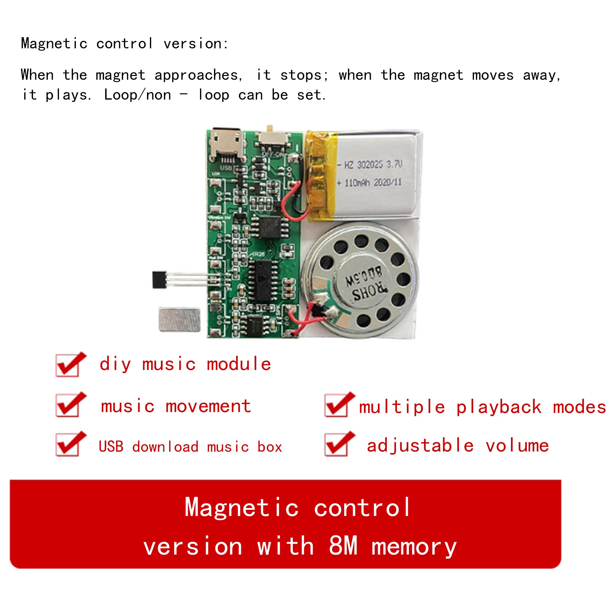How to Add Custom Sound & Music to Your DIY Greeting Cards and Gifts 7 Magnetic - control version with 8M memory