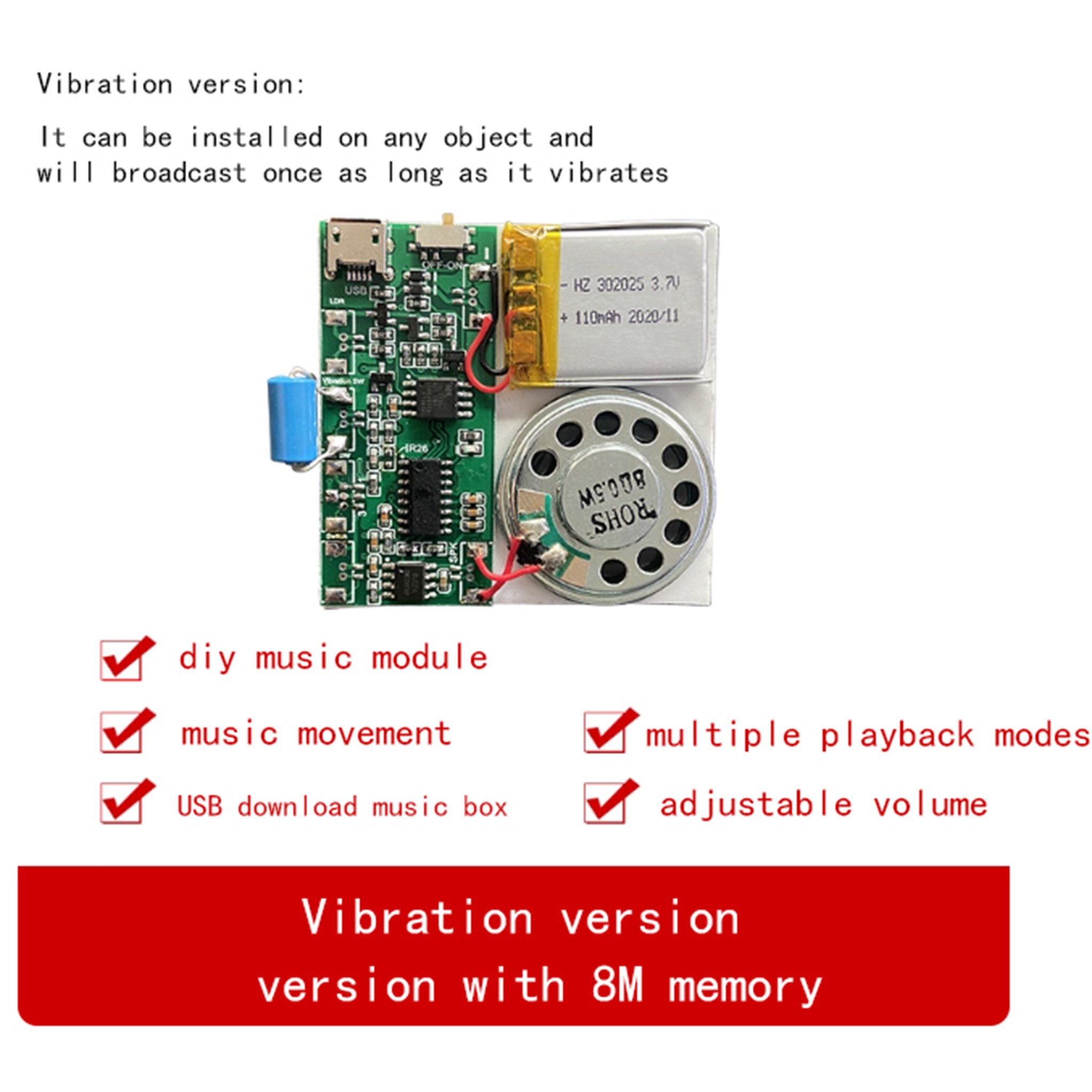 How to Add Custom Sound & Music to Your DIY Greeting Cards and Gifts 8 Vibration version with 8M memory